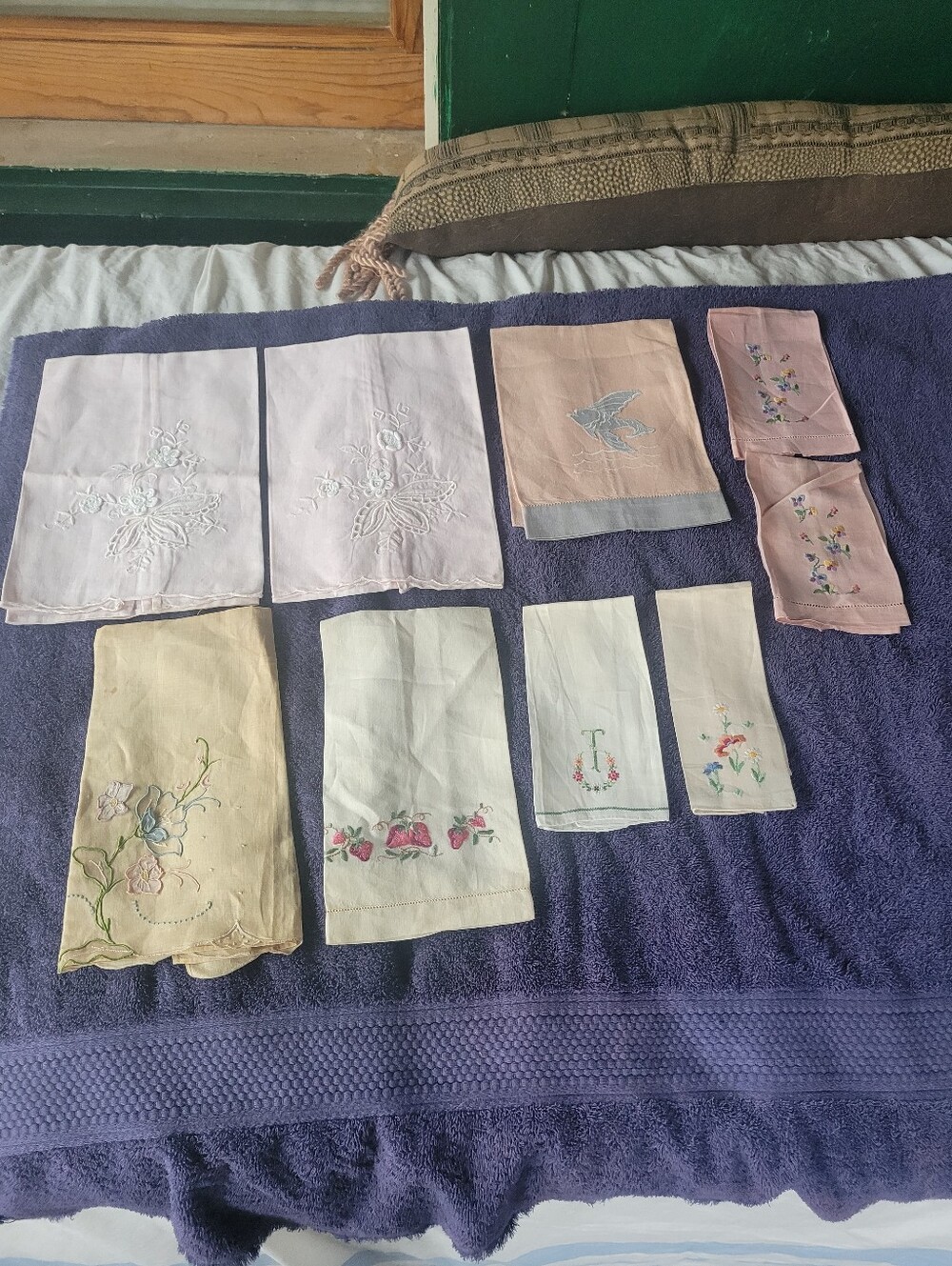 Vintage Embroidered Linen Napkins and Handkerchiefs - Pastel Pink Floral Mix